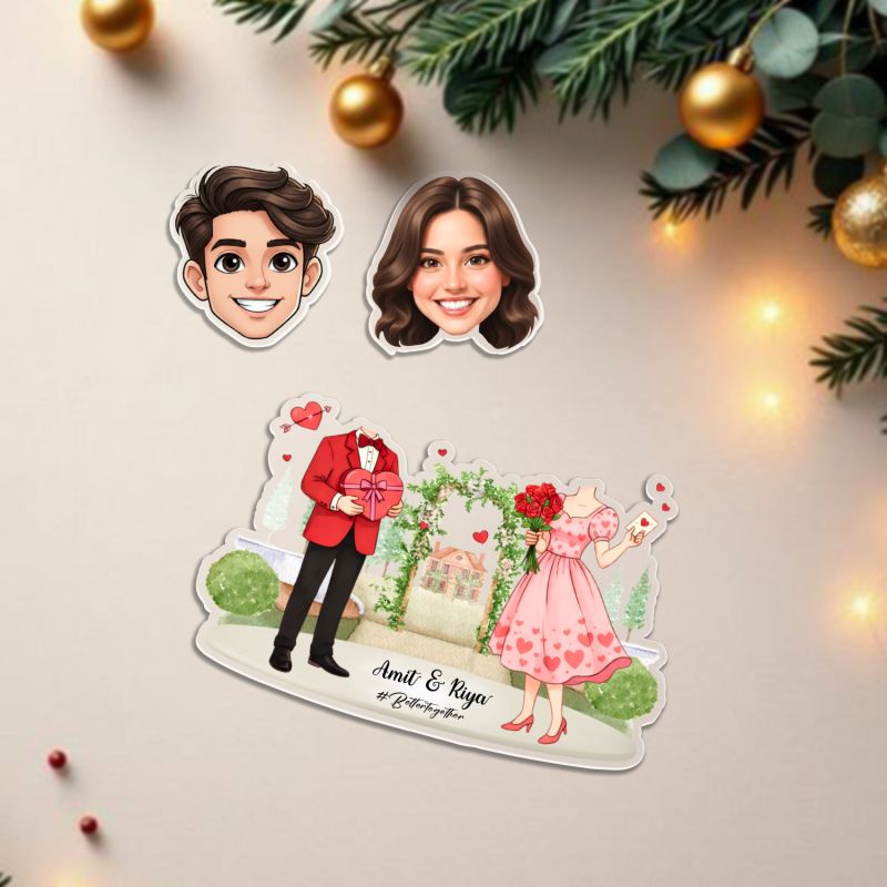 Personalized Couple Bobblehead Caricature Standee with Battery Powered Shaking Head Feature for Car Dashboard, Home Decor Gift for Valentines Day, Birthday & Anniversary